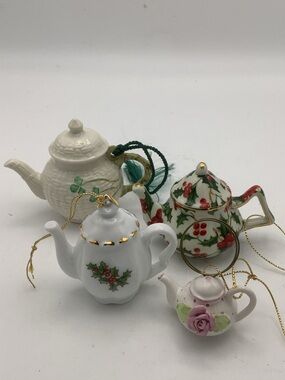 Four Holiday Teapot Ornaments